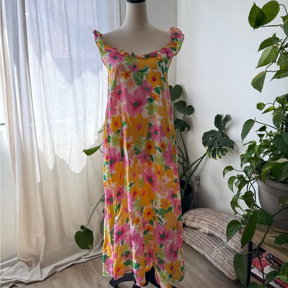 Bright Floral Print Midi Dress Friky Straps Resort Vacation vibes - Picture 3 of 5